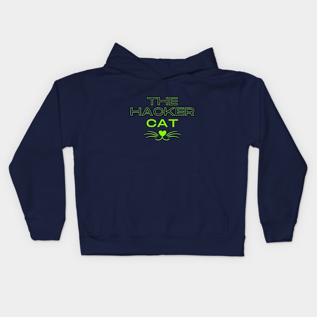 The hacker cat funny design with whiskers Kids Hoodie by Digital Mag Store